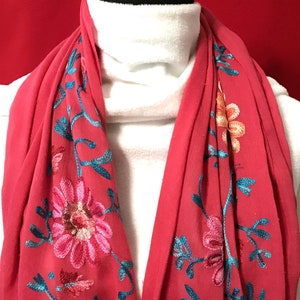 Ethnic style embroidered long floral scarf