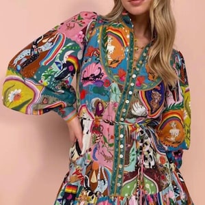 multi- coloured A-line dress small & medium