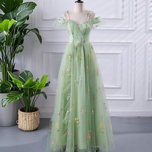 Flower Embroidered One-shoulder Dress, Purple Suspender Tulle Prom, Blue Graduation Dress, Elegant Pink Birthday Prty Dess,White Wdding Dess