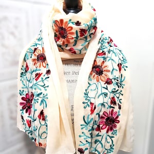 Boho Chic Floral Embroidered Scarf/Shawl - Lightweight Wrap for Spring