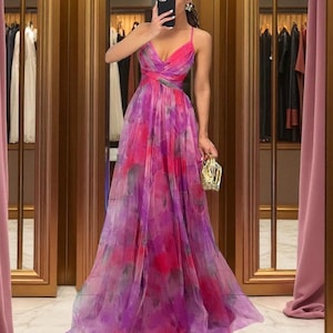 Pink Ombre Tulle Maxi Dress: Elegant Floral Evening Gown
