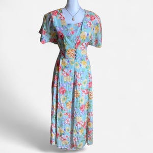 Vintage blue colorful floral dress