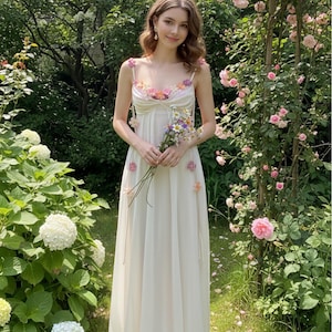 Bohemian Floral Mesh Maxi Dress – Fairy Spaghetti Strap Summer Party Gown | Elegant Applique Flower Long Dress for Beach, Wedding