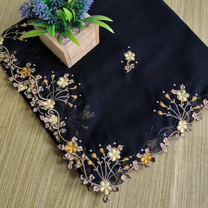 Daisy Design** Premium voile handmade embroidered flower Scarves Hijab