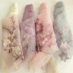 Embroidered Silk Scarf for Women | Sheer Lightweight Wrap with Floral Detailing & Couture Finish